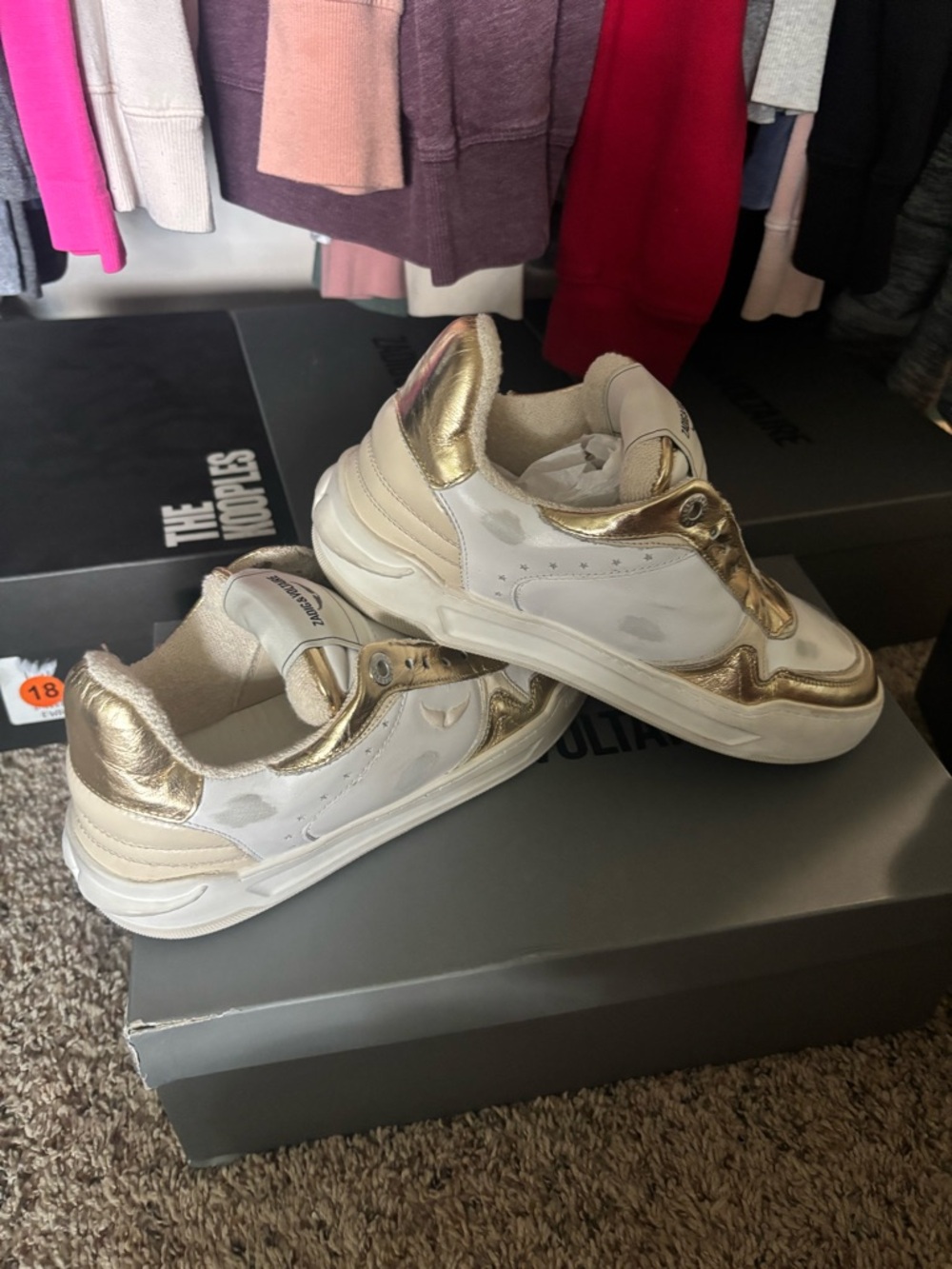 Zadig & Voltaire White and Gold Leather Sneakers-NWOT